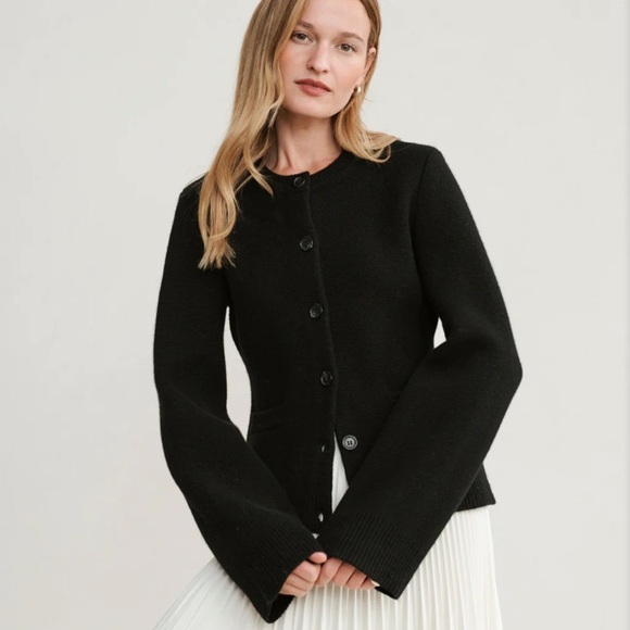 Jenni Kayne Cooper Wool Cashmere Crewneck Button Knit Cardigan Sweater Black - Picture 2 of 14